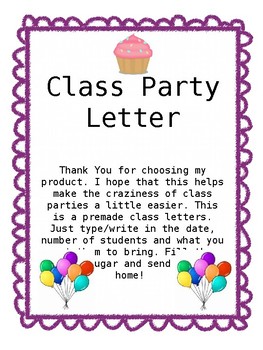 Preview of Class Party Letter