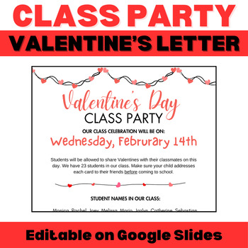 Preview of Class Party Letter - Valentine's Day - English - Spanish - For Google Slides