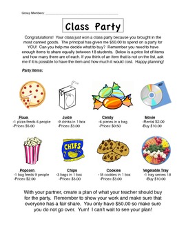 Preview of Class Party Project (Fair Share)