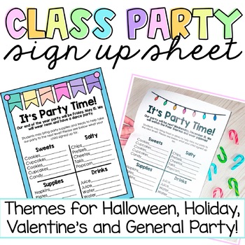 Preview of Class Party Sign Up | Invitation | Let Parents Know Details & What To Bring