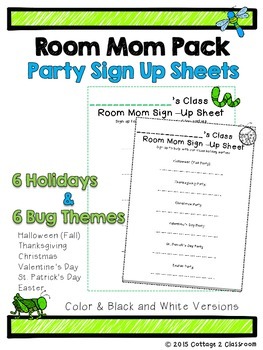 Preview of Class Party Sign Up Sheet for Room Moms