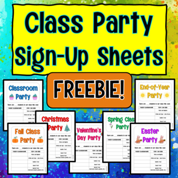Preview of Class Party Sign-Up Sheets | Open House Form | Back to School Party Sign-Up Form