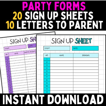 Class Party Sign up Sheet, Letter to Parents, Reminders, Parents ...