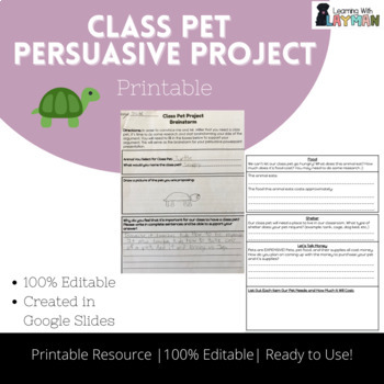 Preview of Class Pet Persuasive Project