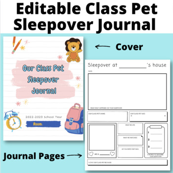 Preview of Class Mascot/ Pet Sleepover Journal -  Editable Classroom Management Tool