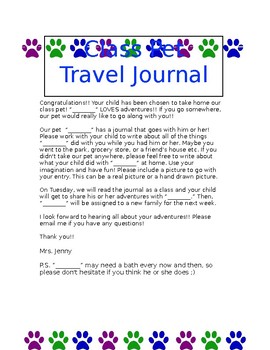 Preview of Class Pet Travel Journal-Editable