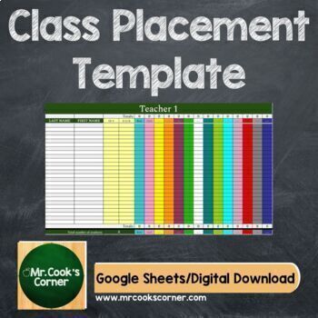 Preview of Class Placement Digital Excel Template (Google Sheets)