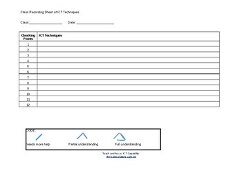 Preview of Student Progress Tracker: Class Recording Sheet for ICT Techniques