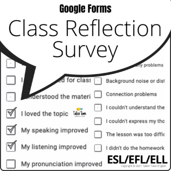 Preview of Class Reflection Survey, online printable google form for ESL/EFL/ELA students