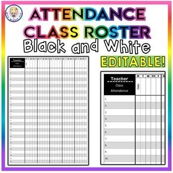 Preview of Class Roster Attendance Sheet Chart - EDITABLE!