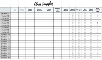 Preview of Class Roster Student List Organizer - Google Sheet Download