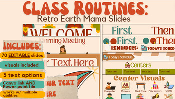 Preview of Class Routines: Retro Earth Mama Editable Slides Canva Link AND Power Point File