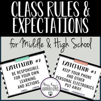 Preview of Class Rules & Expectations for Middle & High School: B&W Stripes w/ Washi