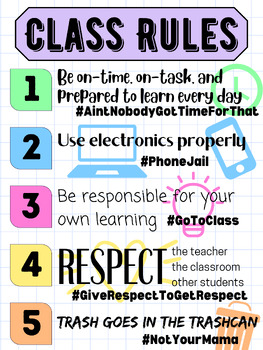 Preview of Class Rules Poster- Hashtags