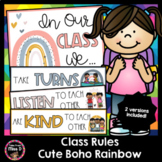 Class Rules Posters Cute Boho Rainbow