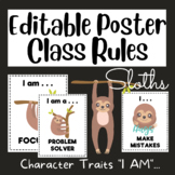 Sloth Self-Awareness are Character Trait Posters Editable