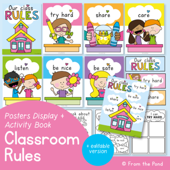 Preview of Class Rules Posters and Activity Book - editable