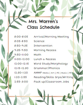 Preview of Class Schedule 