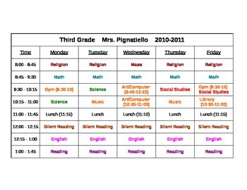 Preview of Class Schedule (editable)