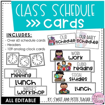 Class Schedule Cards [EDITABLE] by Sweet and Petite Teacher | TPT