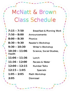 Preview of Class Schedule - editable