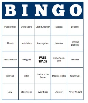 Preview of Class Set of Bingo Cards for Criminal Investigations