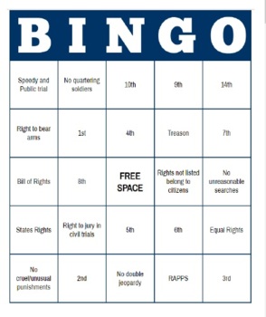 Preview of Class Set of 20 Bingo Cards on Amendments for Law Enforcement