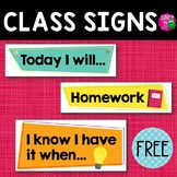 Class Signs for Target Skill or Focus Board & Homework FREE