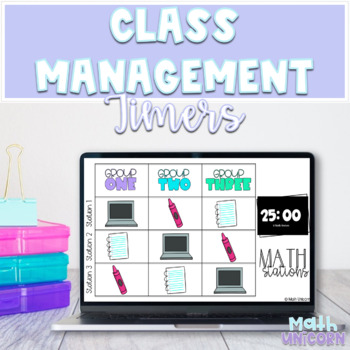 Preview of Class Slides with Timers | Distance. Learning | Math Station Rotations