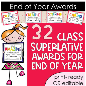 Preview of Class/Student Superlative Awards for End of Year (Editable & Print Ready)