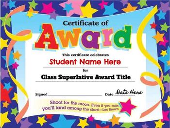 Preview of Class Superlatives End of Year Certificate Template