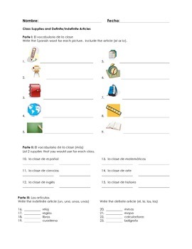 Class Supplies And Articles Worksheet By Senorita Hinbern Tpt