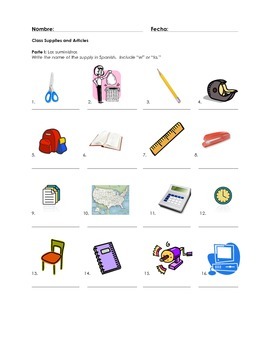 Class Supplies And Articles Worksheet 2 By Senorita Hinbern Tpt