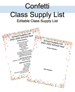 Preview of Class Supply List 