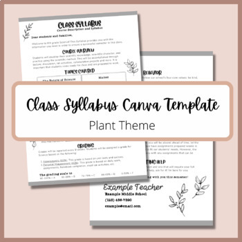 Preview of Class Syllabus Canva Template - Plant Theme - EDITABLE