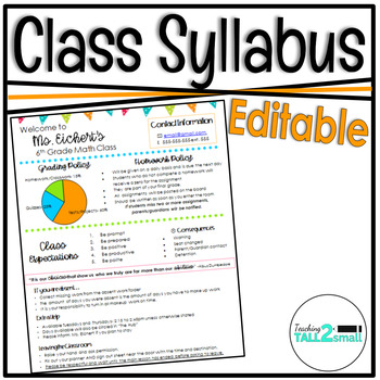 Class Syllabus- Editable by Teaching TALL 2 SMALL | TpT