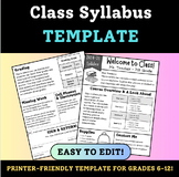 Class Syllabus Editable Template - Welcome Back to School 