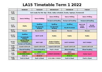 Preview of Class Timetable
