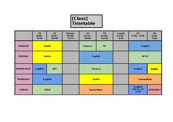 Preview of Class Timetable Template Printout