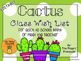 Class Wish List for Meet the Teacher in Cactus Theme EDITABLE