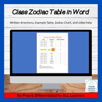 Preview of Class Zodiac Table in Word