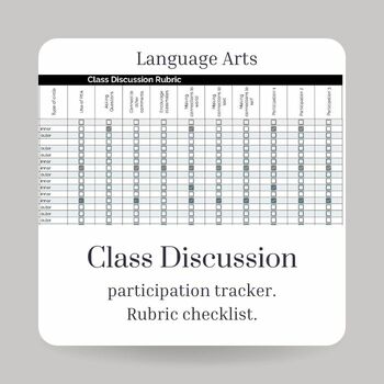 Preview of Class discussion rubric tracker