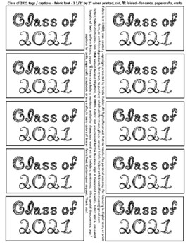Preview of Class of 2021 Black Fabric Font 10 Business Card Tags Captions Sheet Printable