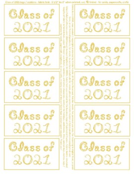 Preview of Class of 2021 Gold Fabric Font 10 Business Card Tags Captions Sheet Printable