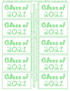 Preview of Class of 2021 Green Fabric Font 10 Business Card Tags Captions Sheet Printable