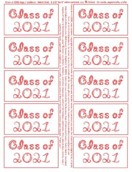 Preview of Class of 2021 Red Fabric Font 10 Business Card Tags Captions Sheet Printable