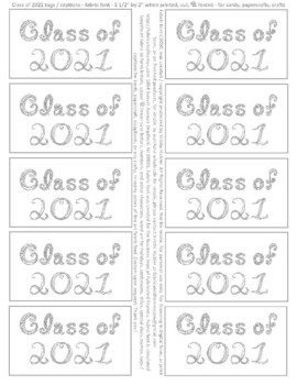 Preview of Class of 2021 Silver Fabric Font 10 Business Card Tags Captions Sheet Printable