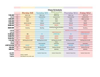 Preview of Class schedule for subjects AND Weekly Lesson Plans
