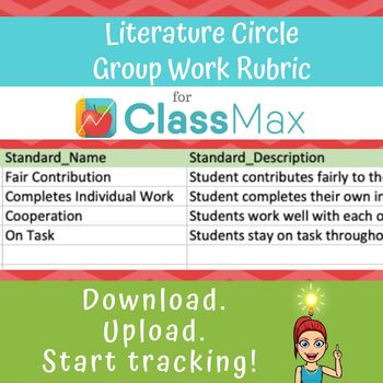 Preview of ClassMax Instructional Tracking - Literature Circles Rubric for Custom Standard