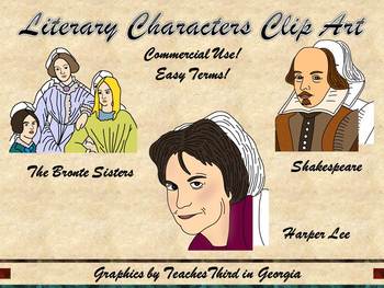 Preview of Classic Authors Clip Art Mini-Set- Shakespeare, Bronte Sisters, Harper Lee